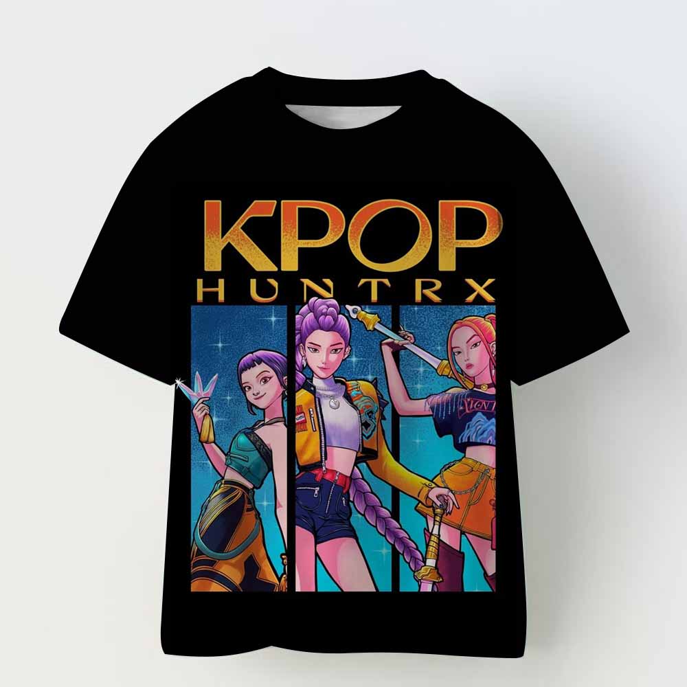 Kpop Dämonenjäger Kinderbekleidung Kurzarm-T-Shirt Niedliches Jungen-Mädchen Kreativer Bunter Musterdruck Bequemes Weiches T-Shirt 120