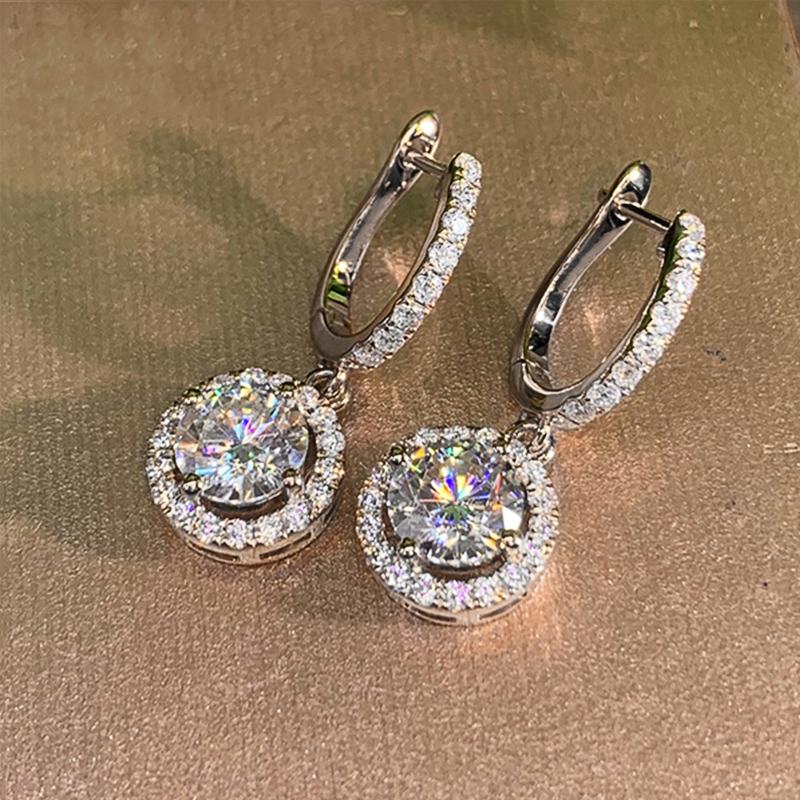 Huitan Luxus Roségold Farbe Damen Hängeohrringe Brillanter Kristall Zirkonia Hochzeitsparty Elegante Brautmode-Accessoires brown