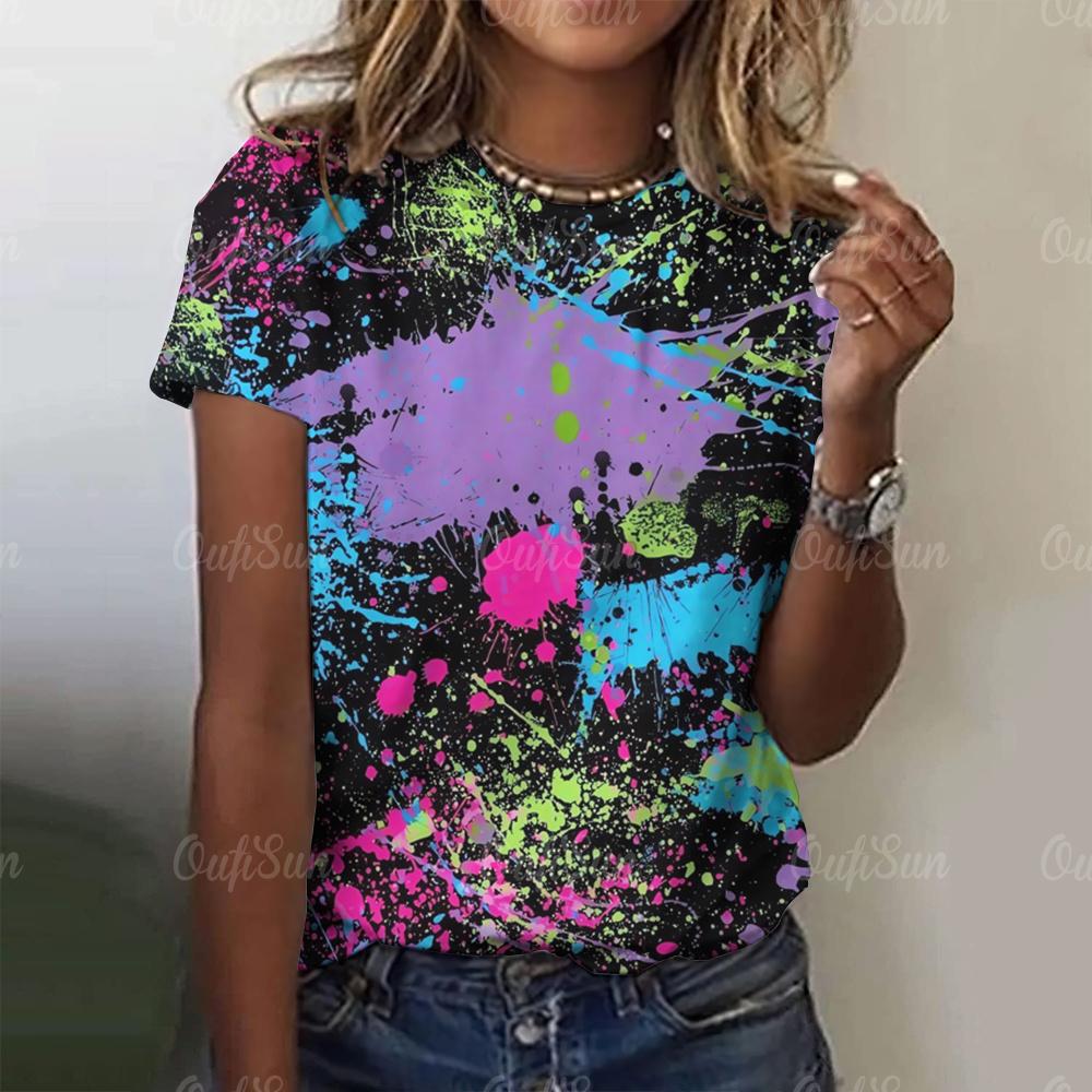 Bunte Graffiti frauen T-shirt Sommer o neck casual kurzarm frauen lose mode pullover frauen alltägliche streetwear L gray