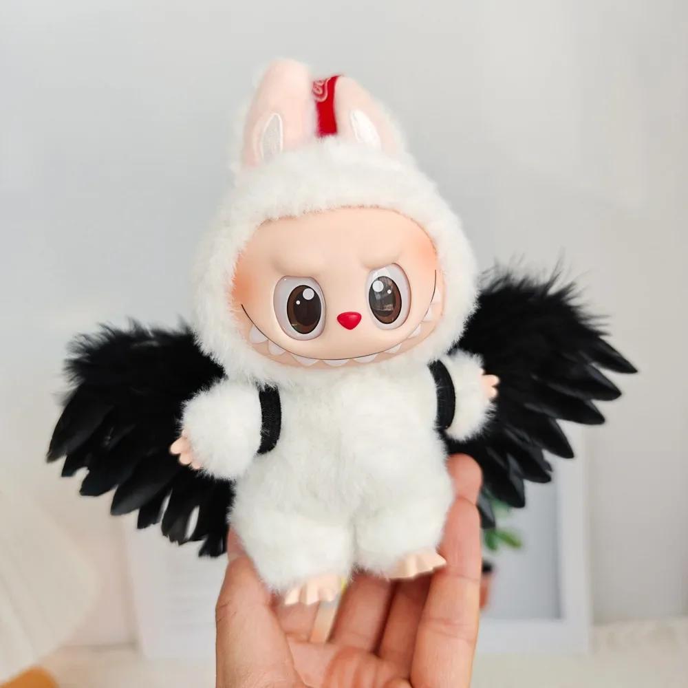 Labubu Schwarz/Weiß Tragbare Federflügel Puppenkleidung Outfit Accessoires für 15-17cm DIY Mini Puppen Kleidung Mädchen Geschenk no doll schwarz
