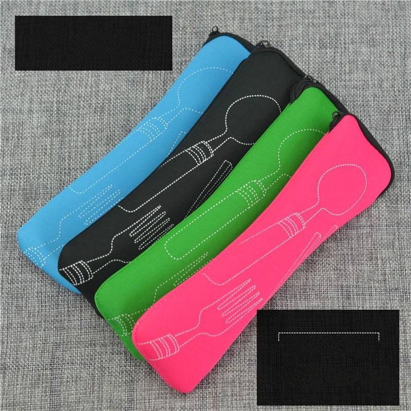 3 teile/satz Geschirr Tragbare Gedruckt Edelstahl Löffel Gabel Steak Messer Set Reise Besteck Tisch blau