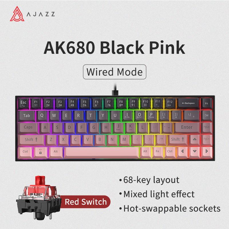 Ajazz AK680 Gaming-Tastatur mit Lichtverlauf, alle Tasten, Hot-Swap-fähig, Gaming-Büro rosa
