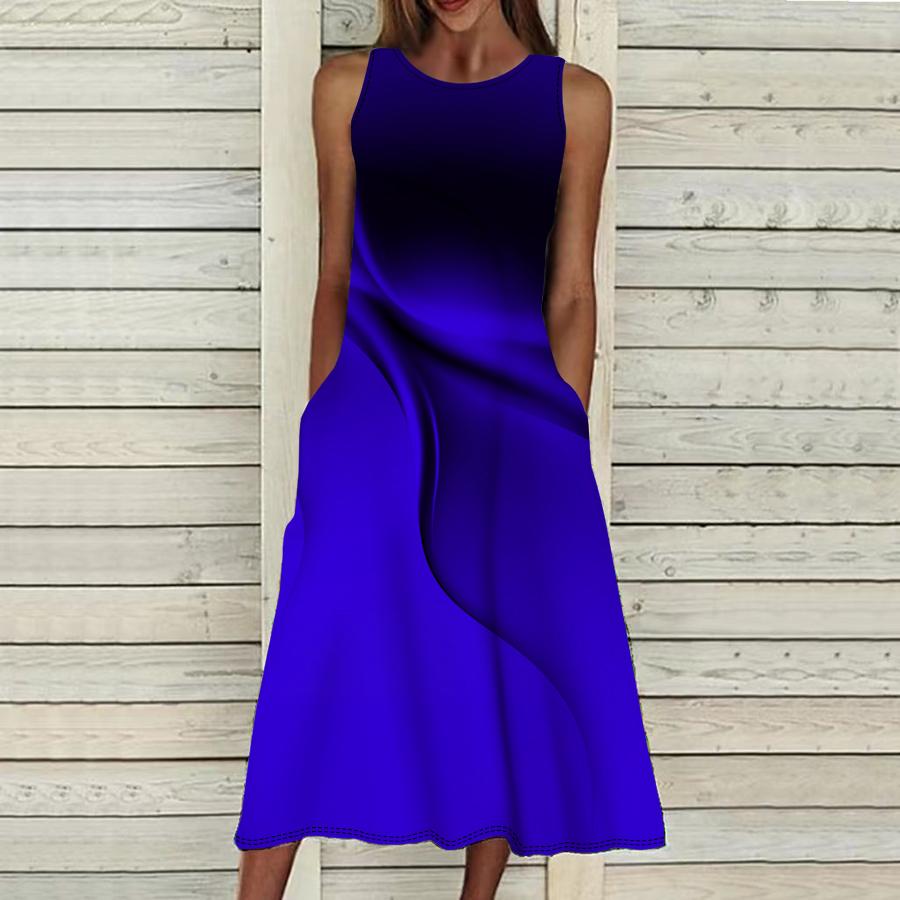 Sommer Mode Sexy Ärmelloses Kleid Weiche Casual 3D Seidige Seide Druck Kleid Ärmelloses Sling Kleid Sommer Hosenträger Kleid S blau