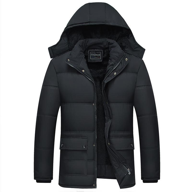 Warme Herrenjacke zum Abnehmen der Kappe, große wattierte Jacke, Herrenjacke aus Baumwolle, ganzes Stück plus dick wattierte Jacke aus Samt XXXL