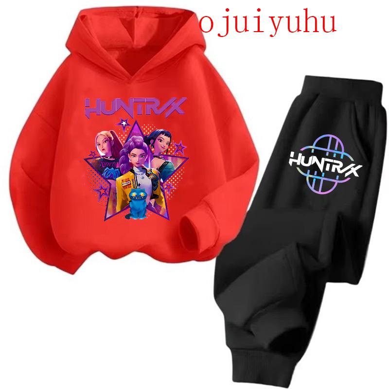 Streetwear 90er Sets Kinder Hoodies Kpop Dämonenjäger Pullover Sweatshirt Anime Trainingsanzug Cartoon Mädchen Junge Kinderkleidung 160 red
