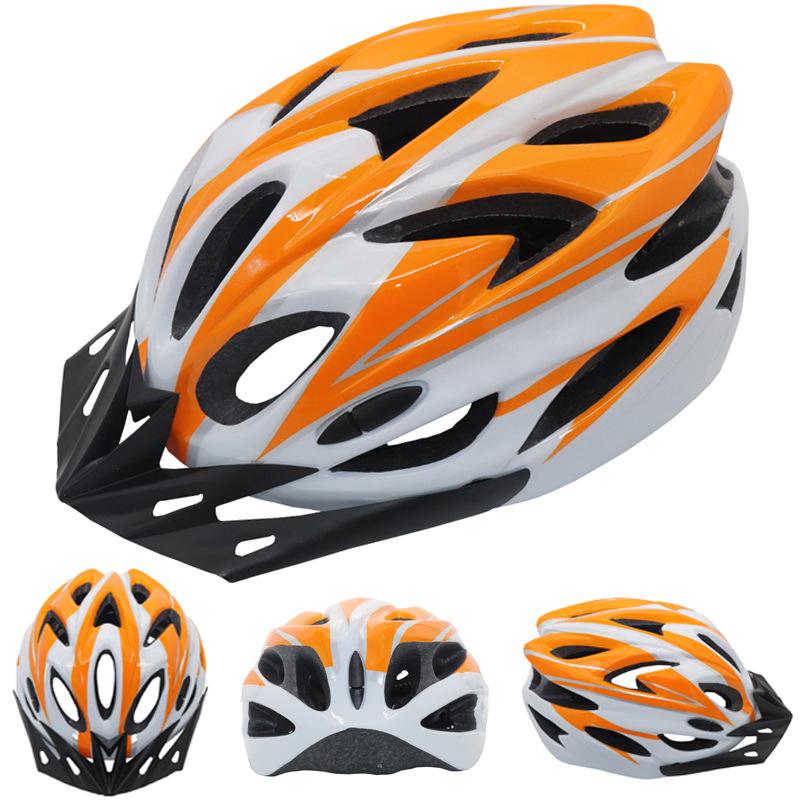 Fahrradhelm, Fahrradhelm, Komfortfutter, leicht, hohl, für Herren und Damen, verstellbar, Reitsicherheit, Kopfschutz, Fahrrad-MTB-Helm, Neu weiß/orange