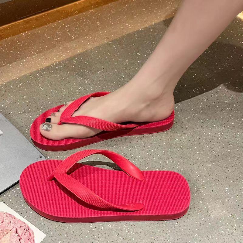 Flip-Flops trendige Sommer ausländische Frauen tragen modische vielseitige Badeschuhe rutschfest Badezimmer Zuhause Size 9.5 is suitable for 37-38 beige