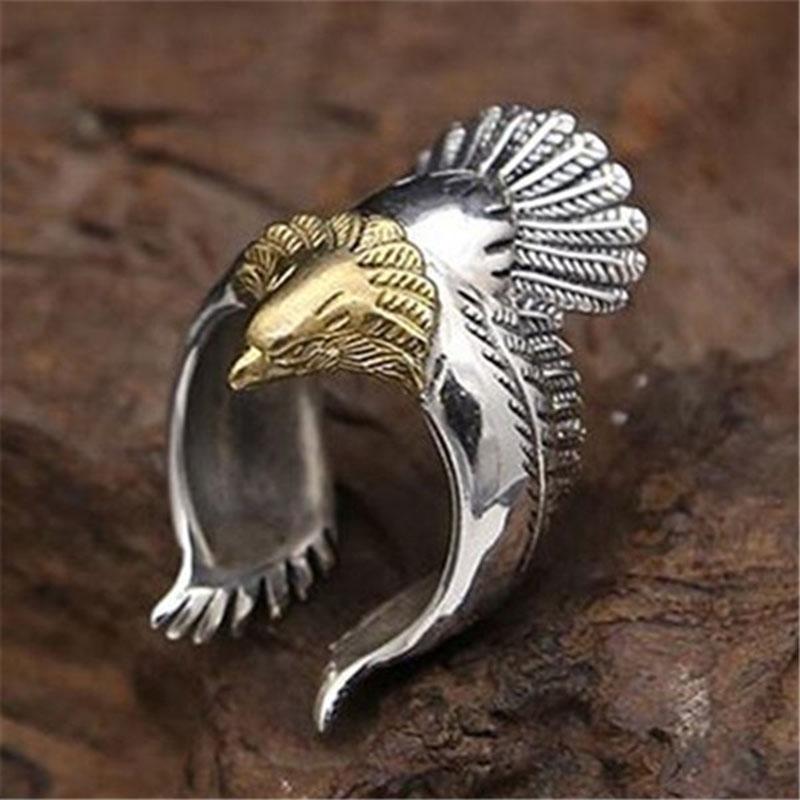 Ring mit offener Größe, Schmuck, Gold, Retro, Adlerflügel, Moderinge, einzigartiger Adlerring aus Kupferlegierung, für Herren, hochwertiges Tierzubehör gold