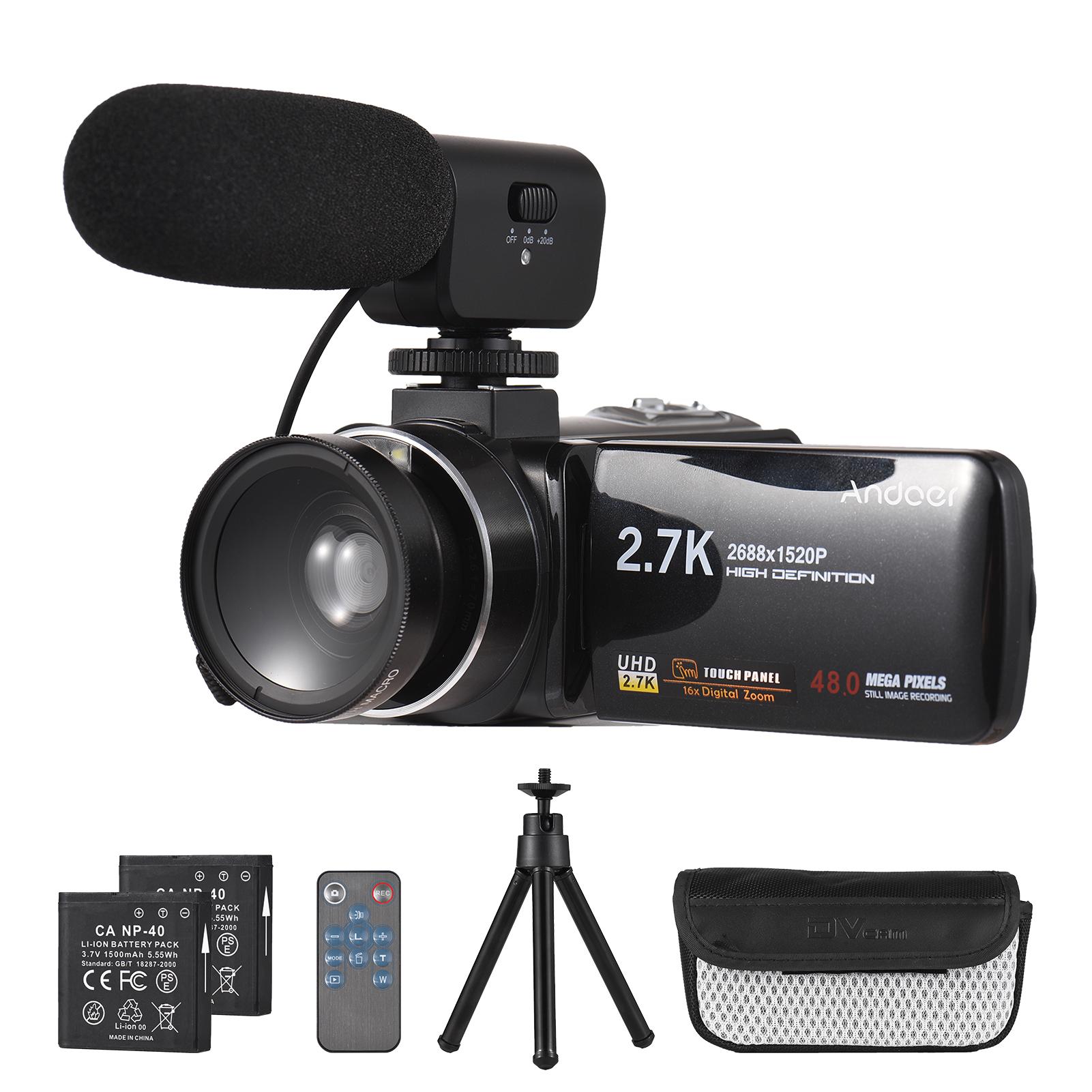 Andoer 2,7K Digital Video Kamera Camcorder DV Recorder 48MP 16X Digital Zoom 3,0 Zoll IPS Touch schwarz