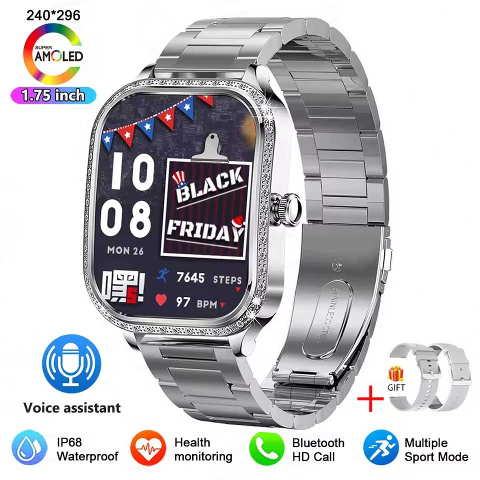 2025 Neue GPS Track Smartwatch Damen 466*466 HD Bildschirm Herzfrequenz Blutdruck BT Anruf Smartwatches Frauen Für Android IOS steel silber