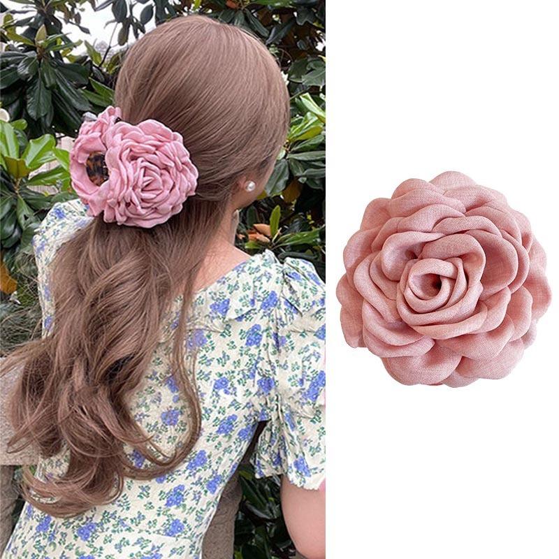Elegante Stoff Rose Blume Haar Krallen Frauen Französisch Große Haar Clip Krabben Klemme Mode Kopfbedeckungen Shark Clip Mädchen Haar Zubehör rosa