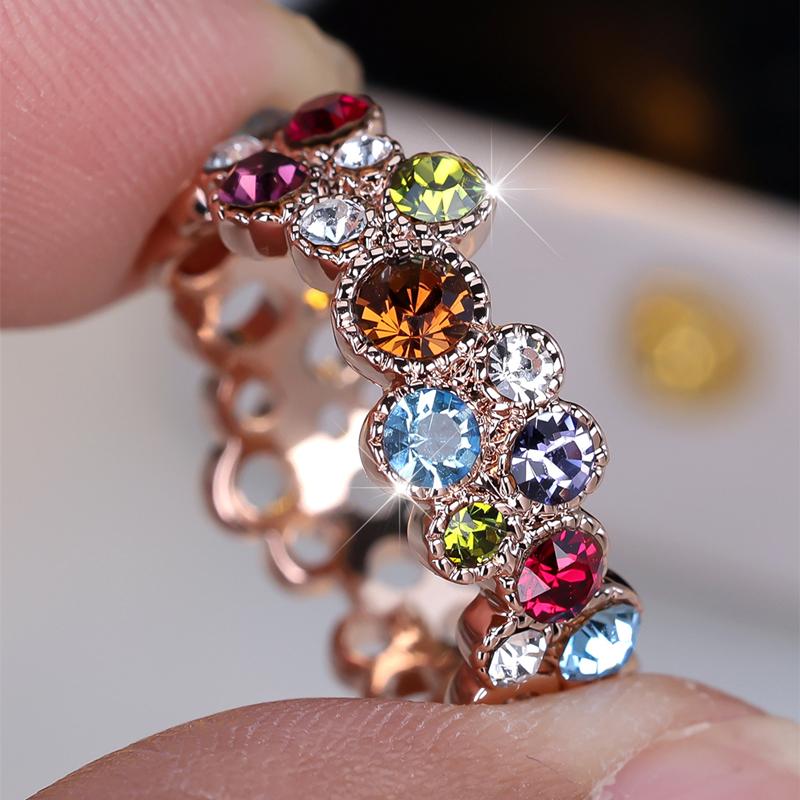 Luxus Regenbogen Farbe Zirkon Finger Ringe Für Frauen Rose Gold Vintage Hochzeit Band Braut Schmuck 7 rose gold/bunt