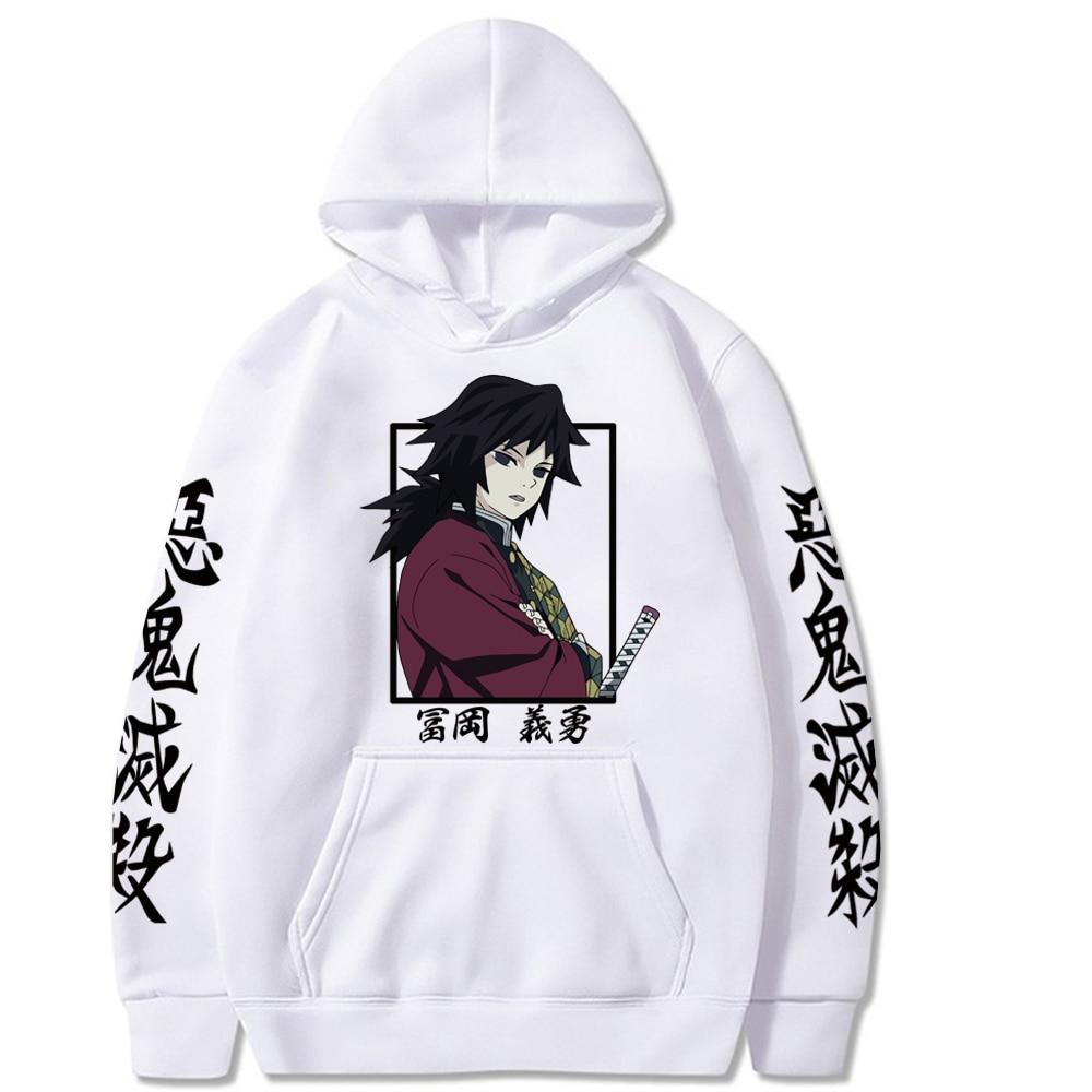 Mann Frau Mode Pullover Tops Anime Demon Slayer Tomioka Giyuu Anime Hoodie Mode Winter Jogging Sweatshirt L weiß