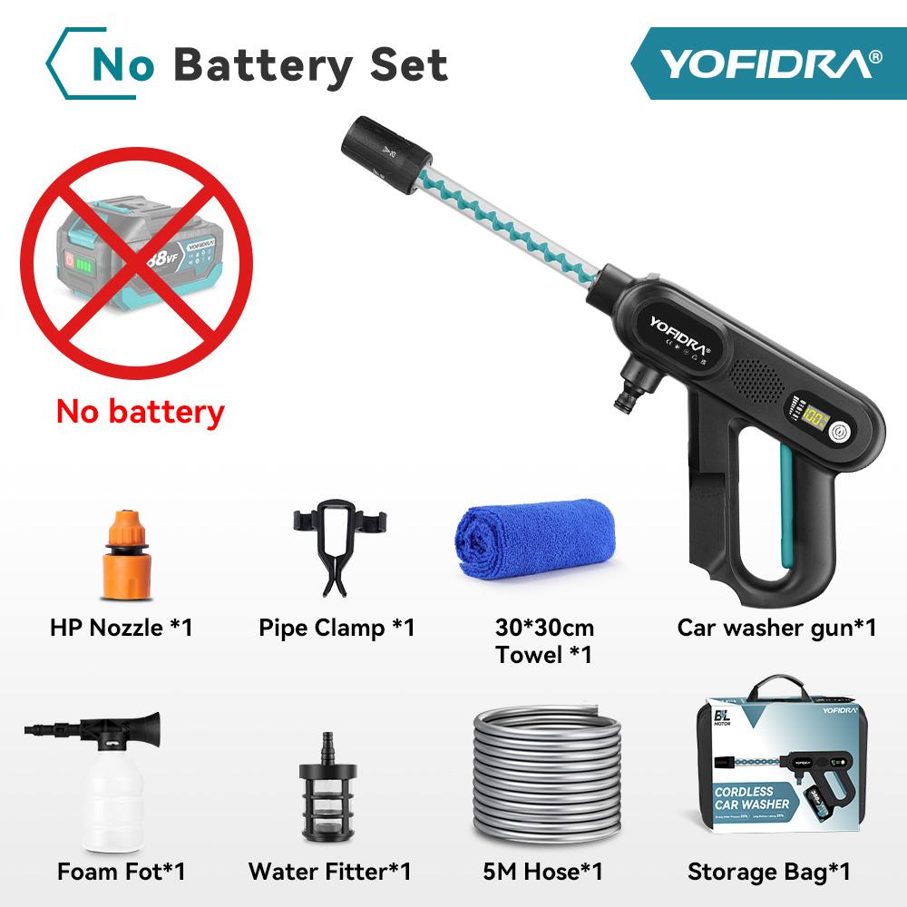 YOFIDRA 220Bar bürstenlose Hochdruck-Autowaschpistole mit 3 Gängen, elektrische Gartenwaschpistole, Elektrowerkzeug für Makita 18V Batterie Without battery