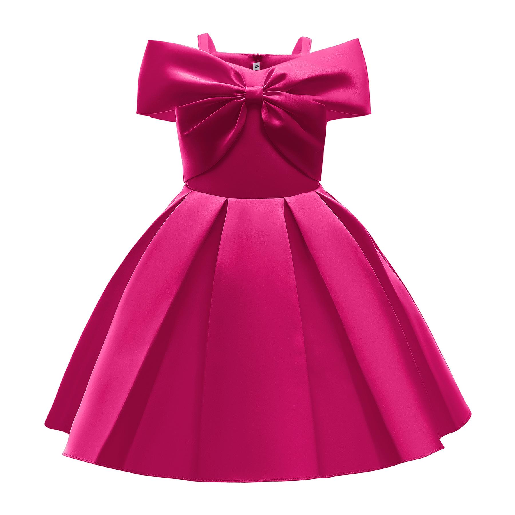 Mädchen Bogen Prinzessin Kleid Neue Mädchen Ein-schulter Solide Kleid Party Geburtstag Nähen Niedlichen Tutu Blumen Kleid Mode kleidung 120 rose rot