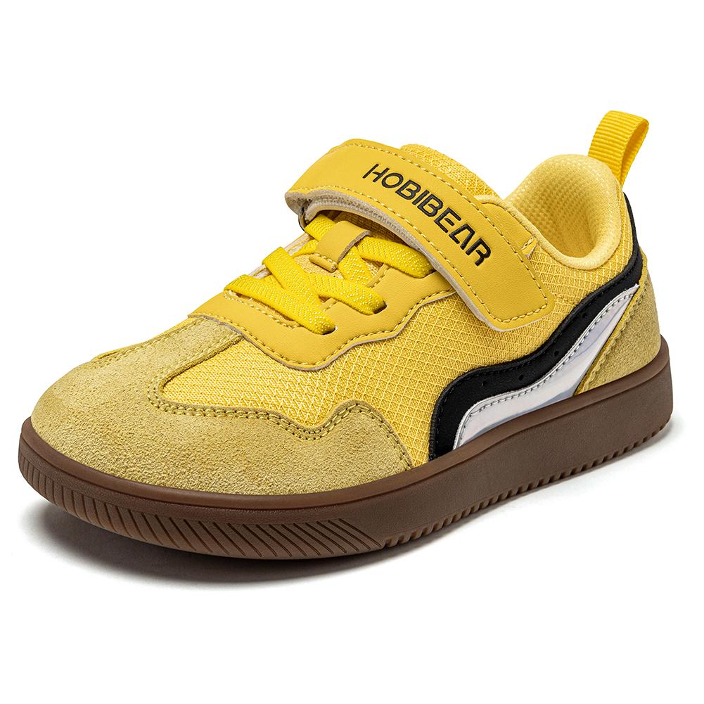 HOBIBEAR Kinder Weite Zehen Barfußschuhe Klettverschluss Minimalistische Sneaker Kunstleder Netz Retro Wanderschuhe für Großes Kind 33 gelb