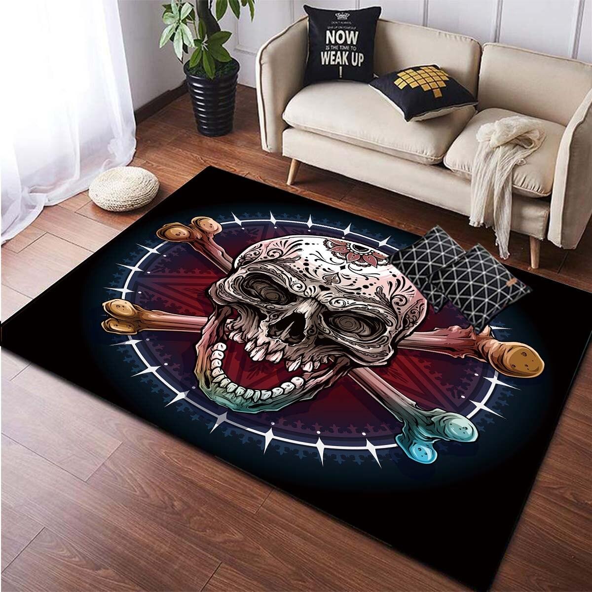 Totenkopf-Teppich, rutschfester Teppich für Wohnzimmer, Zuhause, Innenbereich, Schlafzimmer, Sofa, Teppich, Zuhause, Wohnzimmer, Küchenmatte 40cm x 60cm