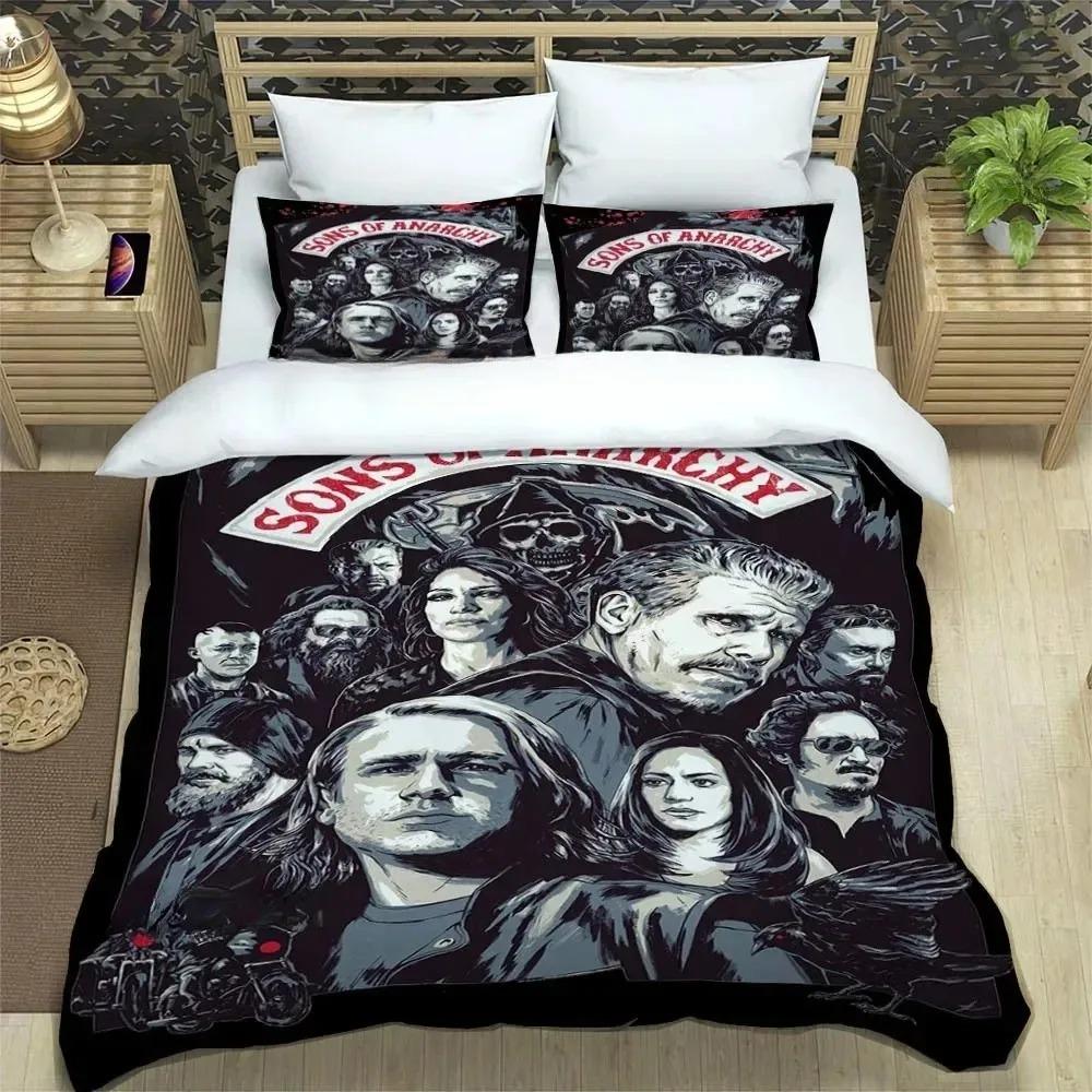 Sons Of Anarchy Retro Bettwäsche-Set Für Schlafzimmer Weiche Moderne Tagesdecken Bequeme Kinder Bettbezug Deckenbezug Und Kissenbezug AU Single(140*210cm)3pcs
