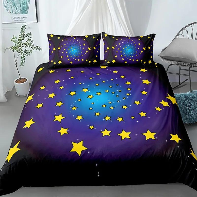 Sterne Bettwäscheset Nachthimmel Mädchen Jungen Bettbezugset Dunkelblau Heimtextilien Galaxie Bettwäsche Männer Frauen Weicher Steppdeckenbezug US Full(200x230cm)