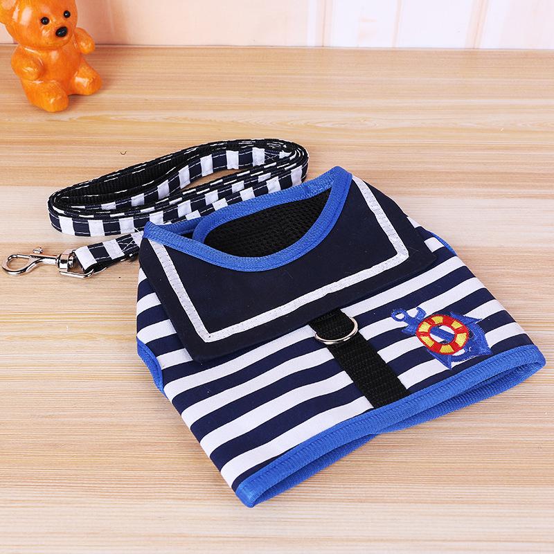 Haustier Hund Kleidung Weicher Marine-Stil Leinen-Set Für Teddy Pomeranian Chihuahua Hundezubehör Halsband Katze Haustier Hund Brustgeschirr Leine XS black