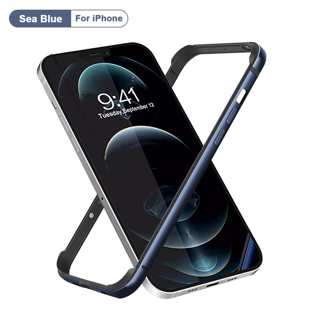 Bumper Case für iPhone 13 12 Mini 11 Pro Max 12Pro 11Pro XR X XS Luxus Aluminium Metall Silikon Handyrahmen Blau Schwarz Zubehör For iphone 13 mini navy blau