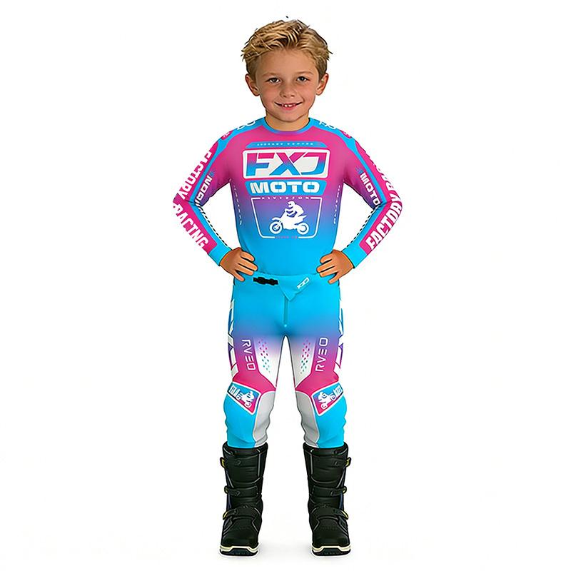 Motocross Kinder Set MX Trikot und Hose Kinder Set Dirt Bike MTB DH UTV Enduro Ausrüstung Kombi Off Road Jugend Rennanzug S-30 (48-62KG) rosa