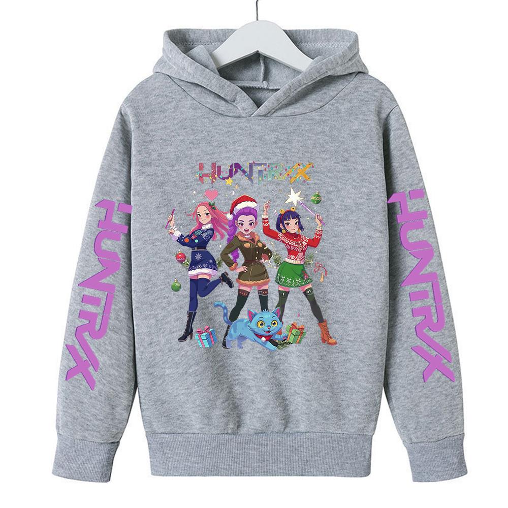 Weihnachts KPop Dämonenjäger Kapuzenpullover Mädchen Rumi Kapuzenpullover Lässig Langarm Kinderbekleidung Kapuzenpullover 130 graue