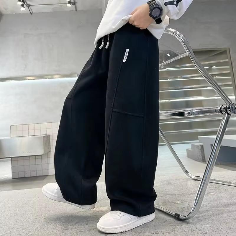 Frühlings Kinder Weite Jogginghosen Teenager Jungen Sporthosen Streetwear Mode Lockere Hosen Kinder Elastische Bundhosen 140 schwarz