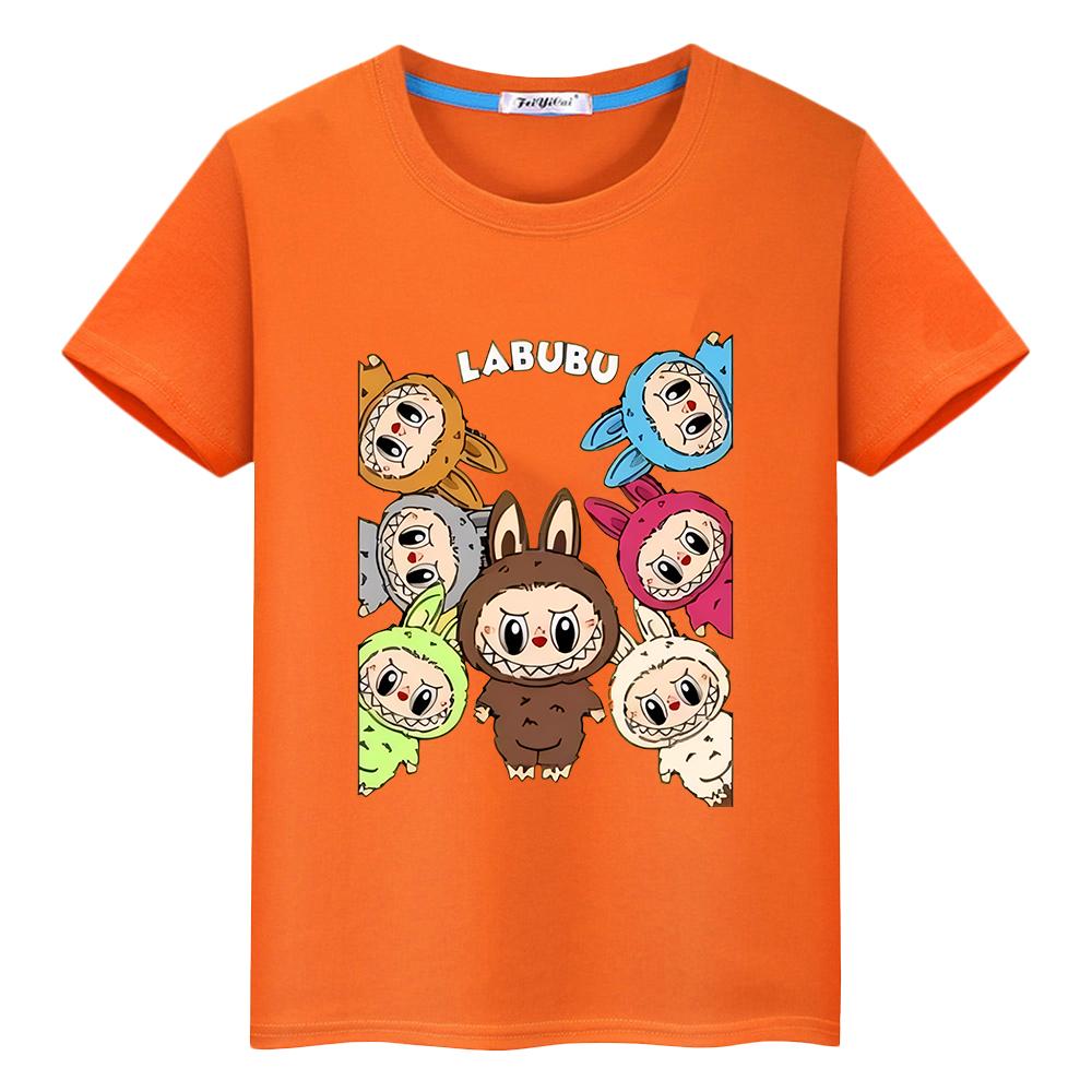 Labubu Kawaii Tops Anime Kurze stolz t-shirt 100% Baumwolle t shirt für kinder jungen 10 jahre y2k kinder kleidung mädchen kleinkind mädchen kleidung 140 orange