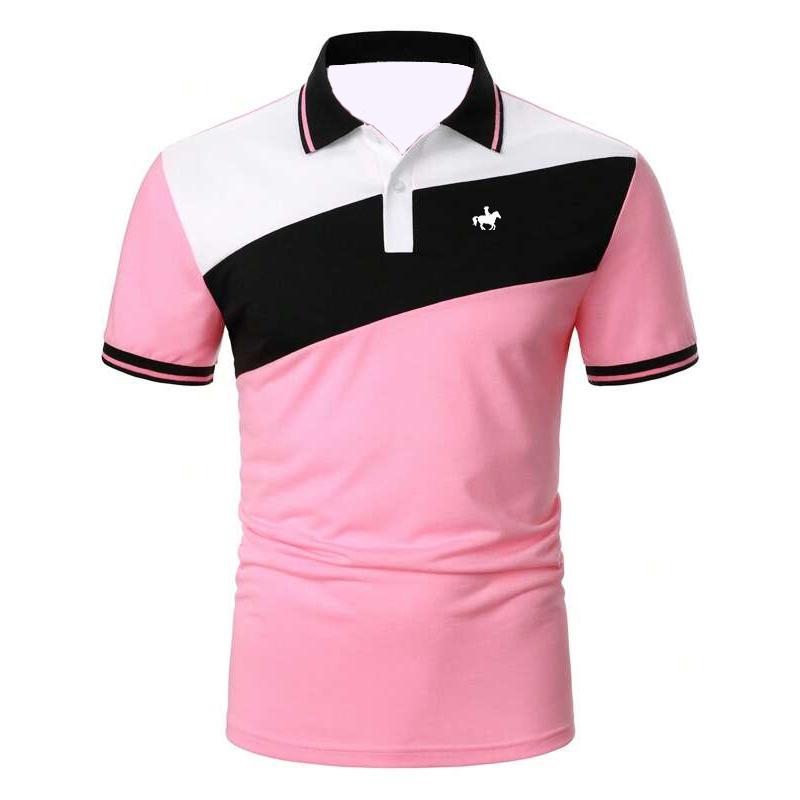 Herren-Poloshirt mit einfarbigem, bedrucktem, coolem Slim-Fit-Business-Poloshirt, Sommer-Casual-Knopfmode-Kurzarm-Poloshirt für Herren S rosa
