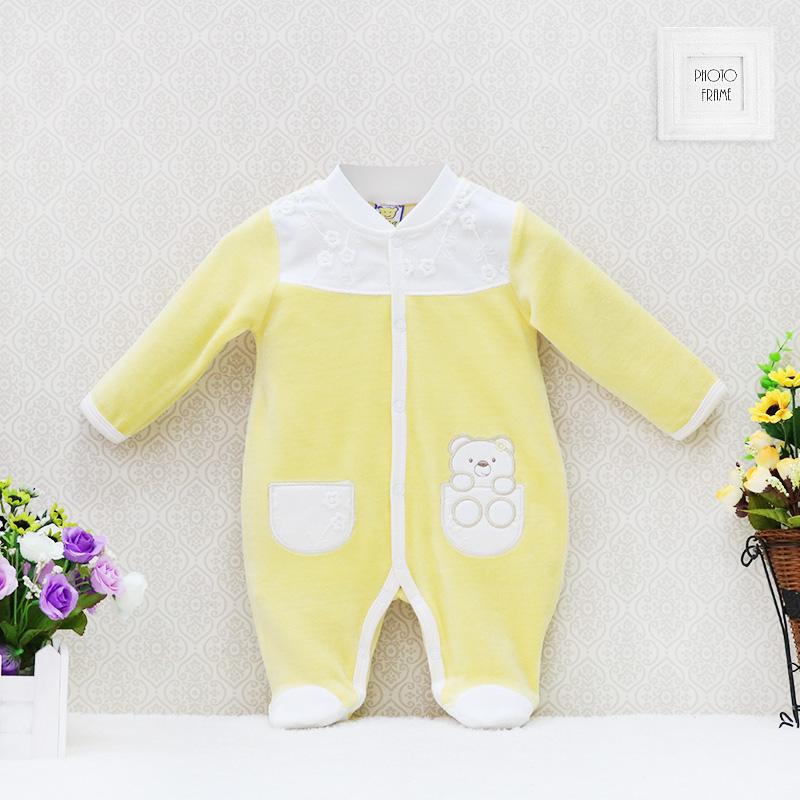 Mädchen Baby Baumwolle Knopf Strampler Herbst und Winter Kleidung Langarm Krabbeln Kleidung Neugeborenen Anzüge 3M 0/3 gelb