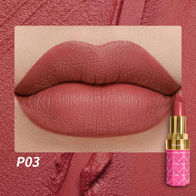 MAXFINE 18-Farben-Lippenstift-Set, matt, matt, mit Antihaftbeschichtung, lichtbeständiger Lippenstift P03