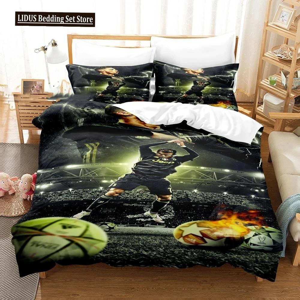 Fußballstar CR7 Fußball Bettwäscheset Jungen Mädchen Einzel- Doppelgröße Bettbezug Kissenbezug Bett Jungen Erwachsene Mode Heimtextilien EU Single 135x200cm