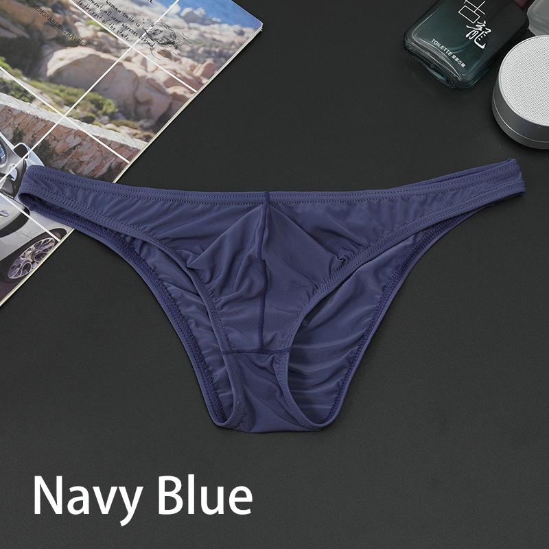 Männer Erotische Unterwäsche Beutel Nahtlose Höschen Eis Seide Slips Niedrige Taille Unterwäsche Ultra-dünne Sexy XL navy blau