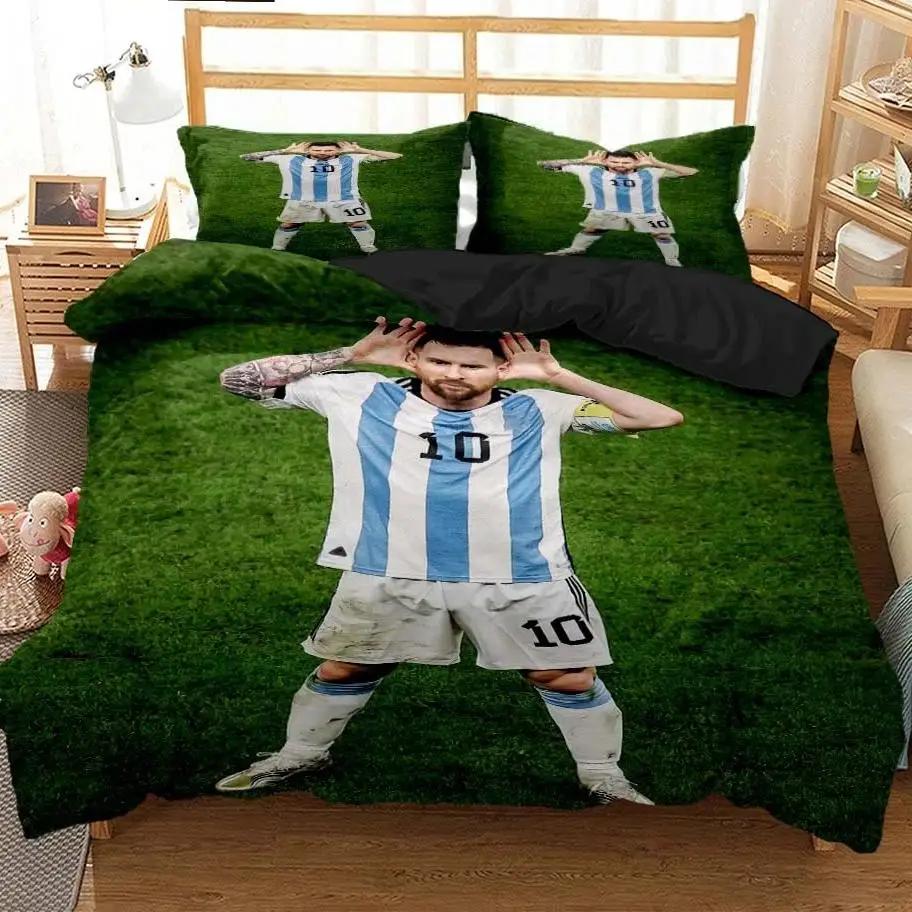 Messi Fußball-Superstar Bettwäsche-Set 3D-Druck FC Barcelona Bettbezug Bettwäsche-Set Weich King Full Size Bettwäsche-Set Für Jungen AU Double(180*210cm)3pcs