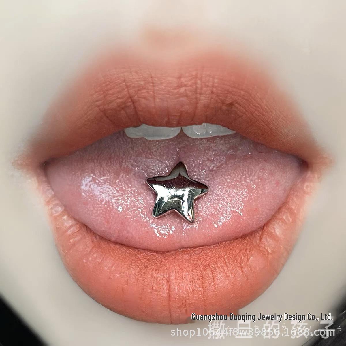 Sweet Star Titan Zungenpiercing Stecker - Cooler Piercingschmuck für Mädchen Bar Length 16mm, Thickness 1.6mm