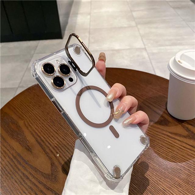 Für iPhone 16 Pro Max Luxus Objektivhalter Ständer Magsafe Magnetisch Transparent Handyhülle Für iPhone 13 14 15 Plus Schutzhülle iPhone 16 Plus gray