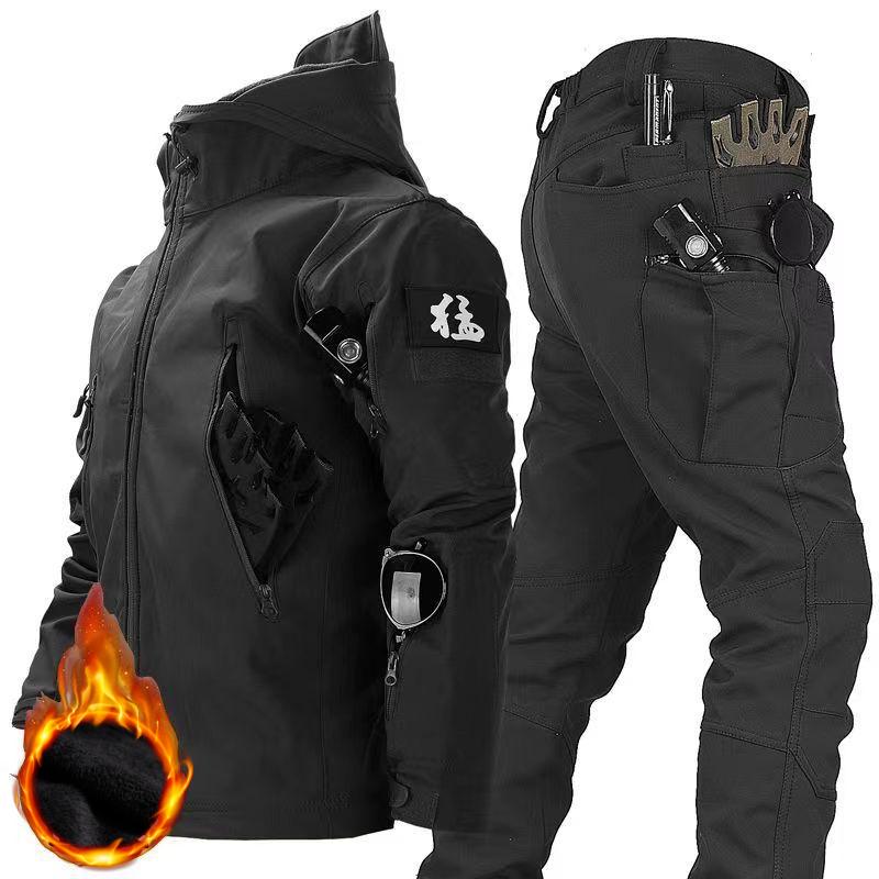 Herren Winter Herbst Fleecejacken Taktische wasserdichte Anzüge Outdoor Angeln Wandern Camping Trainingsanzüge Mäntel Thermohosen M schwarz