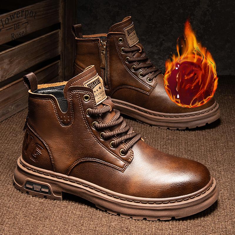 Luxus Herren Stiefeletten Retro Britische High-Top Herren Stiefel Mode Hochwertige Lederschuhe Outdoor Herren Motorradstiefel 42 braun