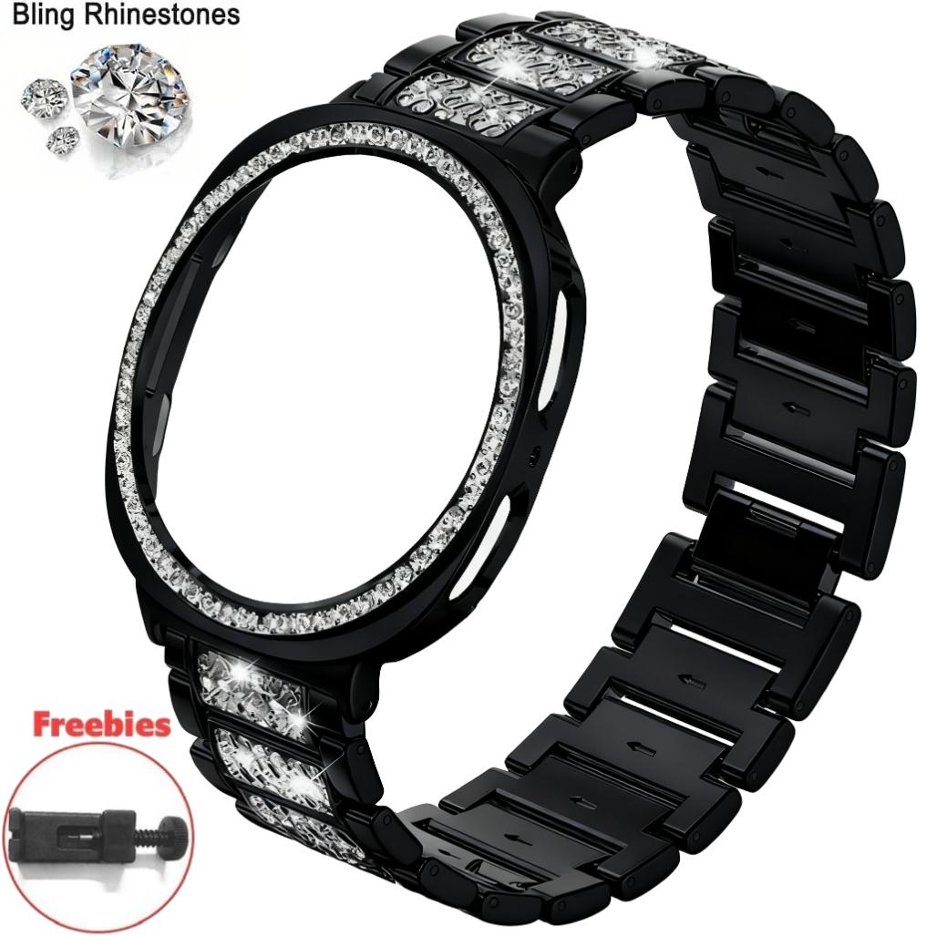 Diamant-Metallarmband für Samsung Galaxy Watch 9 40mm 44mm Bling-Armbandriemen + PC-Schutzhülle für Samsung Galaxy Watch8 40mm 44mm Armbänder Galaxy Watch 8 40mm schwarz