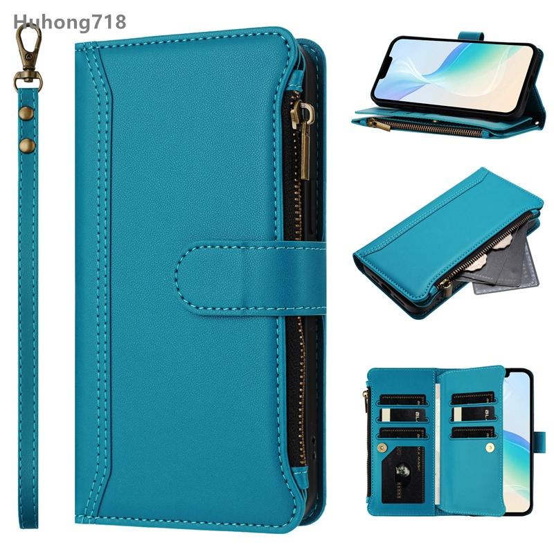 Reißverschluss Lederhülle für Sony Xperia 1 5 10 IV V 2023 VI 2024 5G Brieftaschen-Schutzhülle Xperia 10 V 2023 5G see-blaue