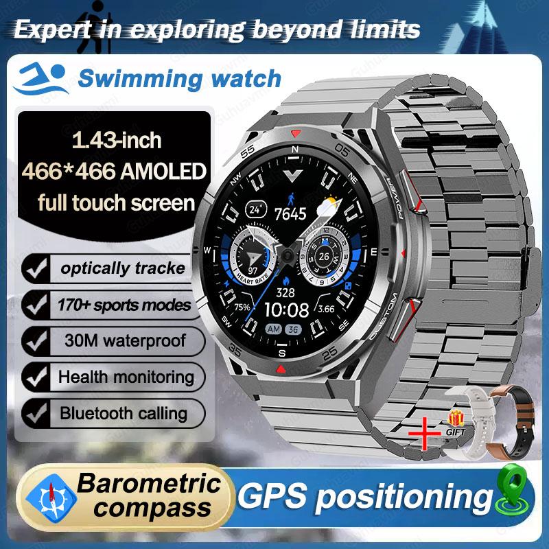 2025 Neue GPS Smartwatch Herren Bluetooth Anruf 100+Sport GPS Track Uhren Sprachassistent Wasserdichte Smartwatch Für Android IOS Steel Belt B 2A silber