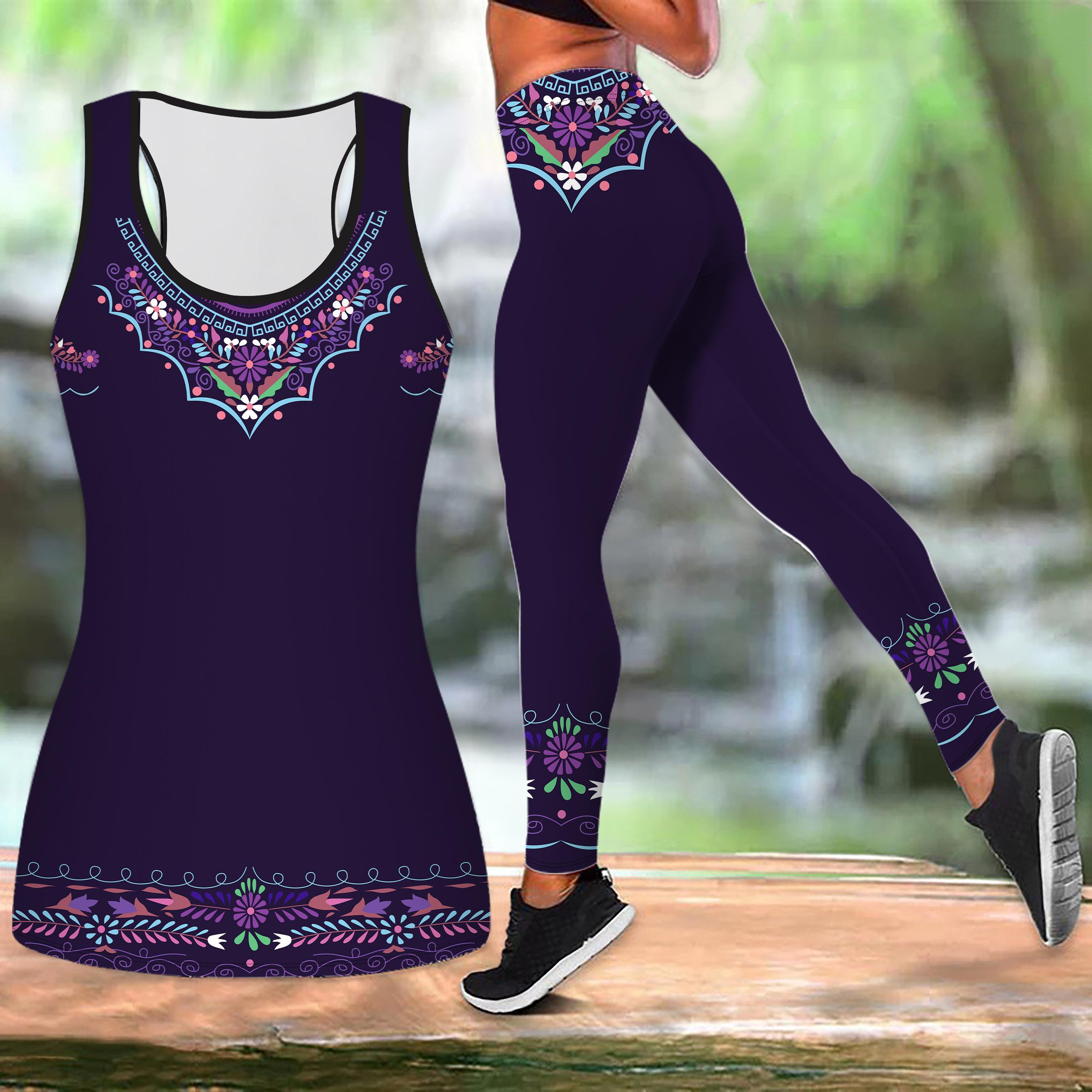 Schwarzes Yoga-Outfit mit elegantem Aufdruck für Damen, modische Workout-Leggings, Fitness, Sport, lässiges Yoga-Set, Sportanzug XS violett