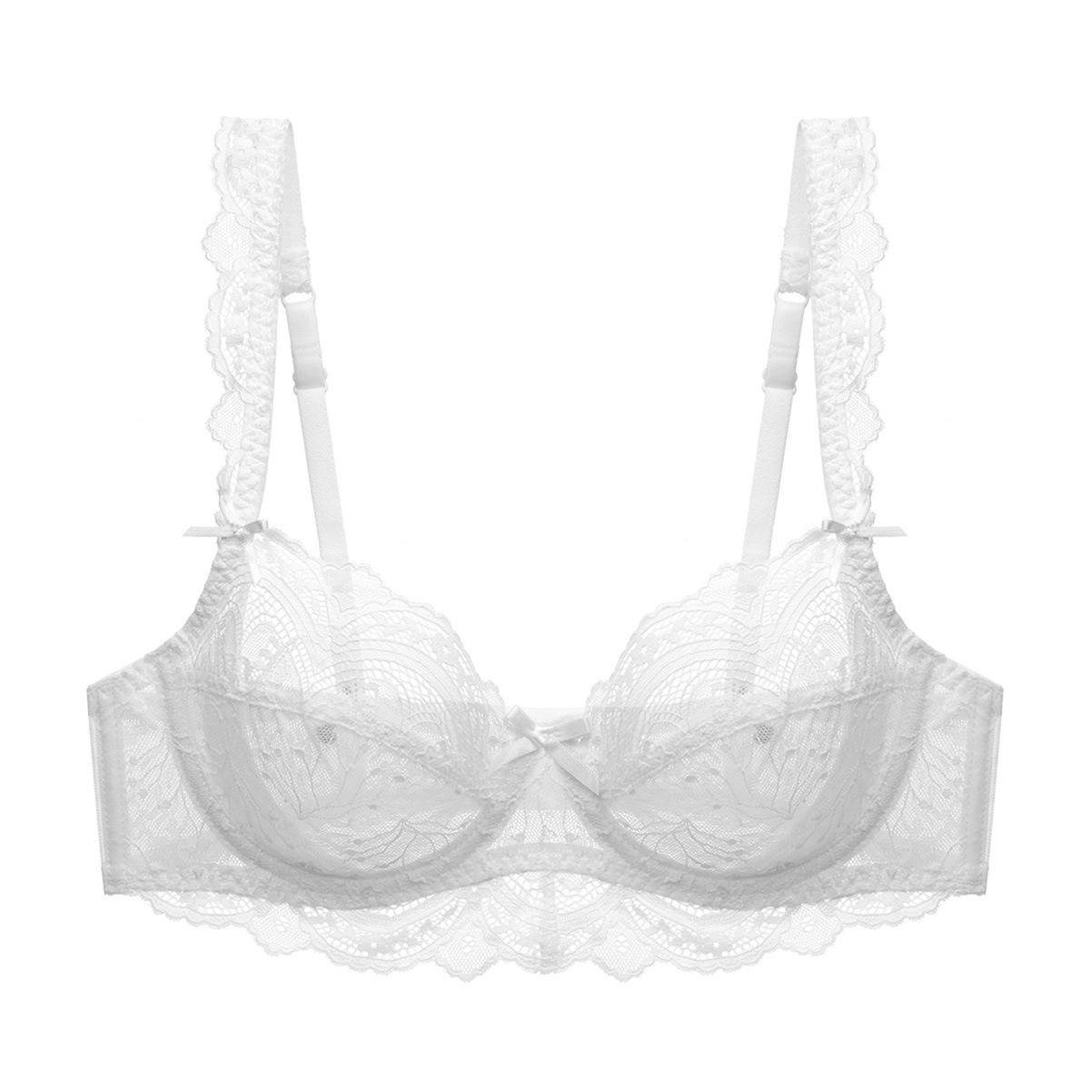 ABCDE Körbchen-BH für Damen, sexy Dessous, Damenunterwäsche, ultradünn, ohne Schwamm, Anti-Durchhang-Spitzen-BH 70B weiß