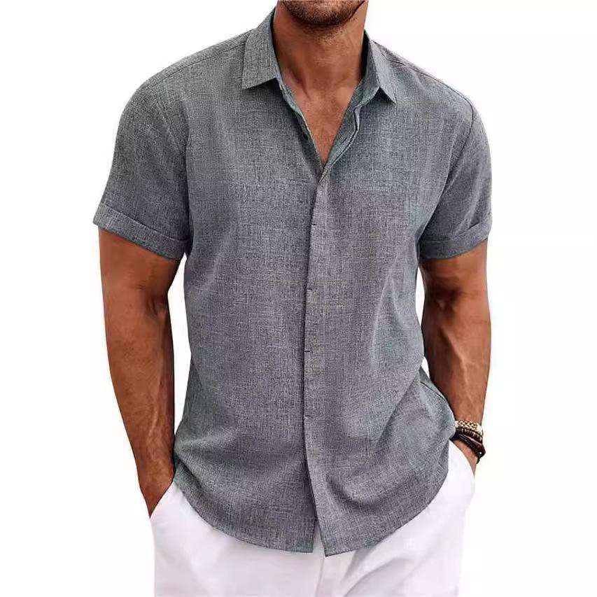 Herren Baumwolle Leinen Hemden Kurzarm Button-Down Freizeit Hemd Sommer Strand Hochzeit Hemd S graue