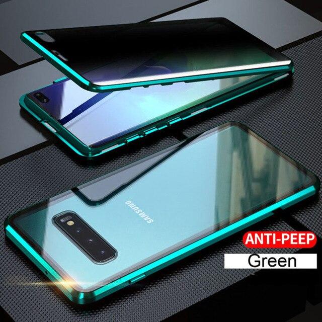 Privatsphäre Anti Peeping Metall Magnetische Doppelseitige Glas Fall Für Samsung S20 S21 S10 S9 S8 Hinweis 20 10 9 8 Plus Ultra A71 A51 A70 Galaxy A71 4G grün