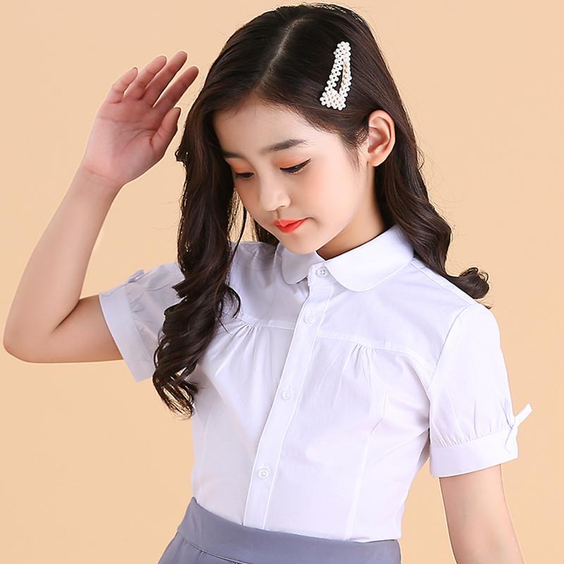 Sommer Teen Mädchen Kurze Shirts für Kinder Schuluniformen Kurzarm Kleinkinder Mädchen Weiße Blusen Baby Mädchen Kleidung Tops 140