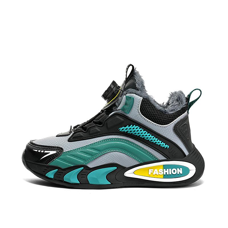 Winter-Sneakers Kinder Baumwollschuhe Sneakers PU Wasserdicht Plus Samt Drehknopf Warm Ultraleichte Jungen Schnee-Sneakers 37 grün/schwarz