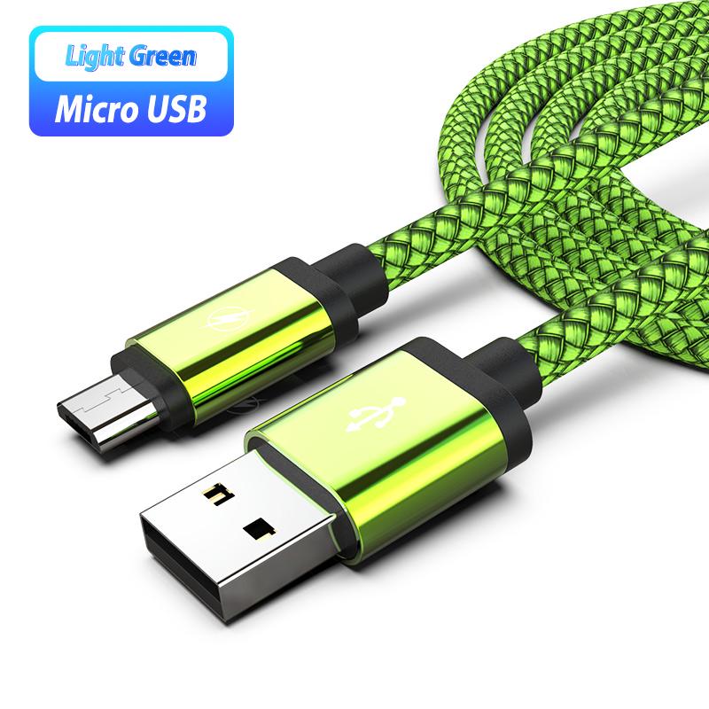 Micro-USB-Telefonkabel, Android-Ladekabel, Kabel, Micro-USB-Ladekabel, Kabel für Samsung S6 S7 Huawei OPPO Oneplus Xiaomi Redmi 5 Plus 7A 7 6 6A S2 3M grün