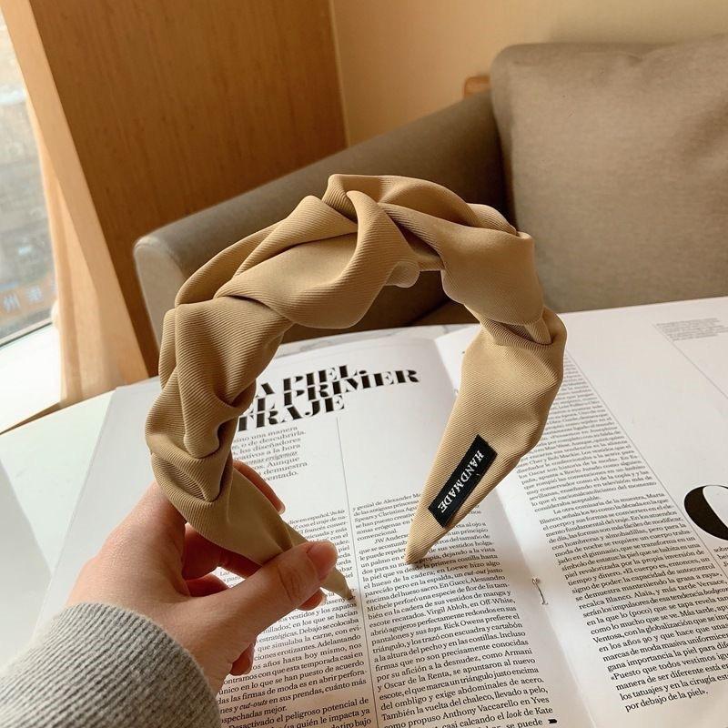 Mode Frauen Breite Lünette Haar Hoop Einfarbig Plissee Elastische Stirnband Haarband Haar Bands Kopfbedeckung Haar Zubehör khaki